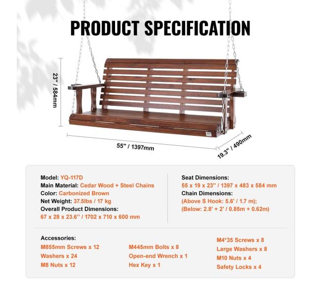 Medinė sūpynė kiemui, 170 cm6