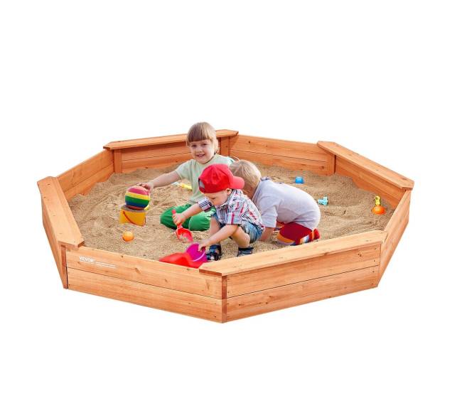 Medinė aštuonkampė smėlio dėžė su dangčiu0