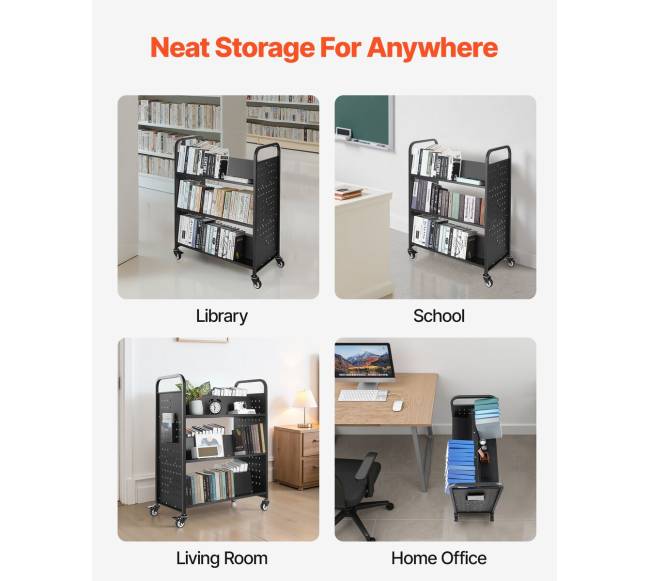 trijų aukštų riedantis knygų vežimėlis su W formos lentynomis5