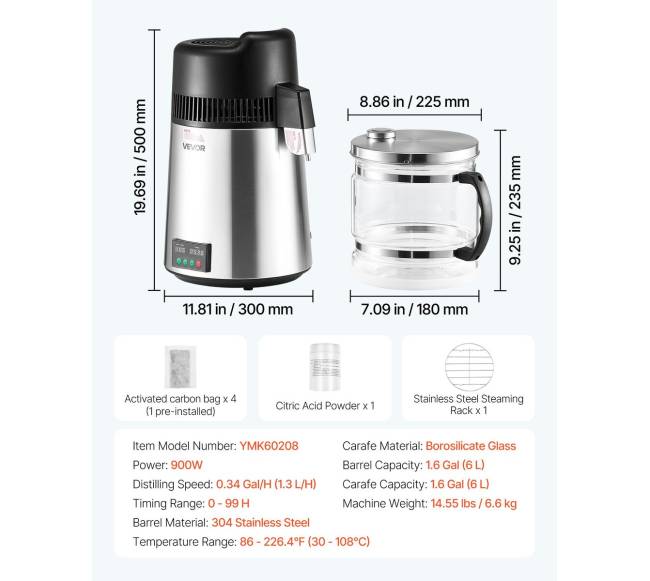 6 l vandens distiliatorius, 900 W plieninis6