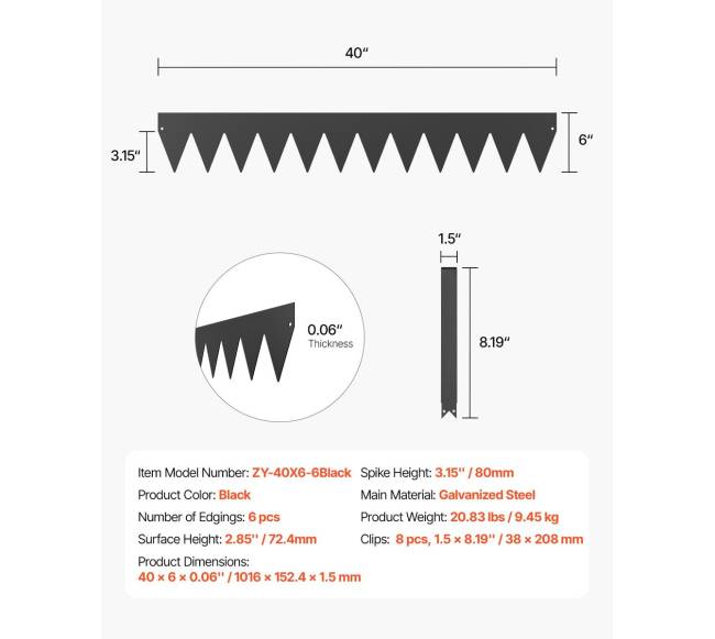 Plieninis vejos kraštinių tvirtinimas, 6 vnt., juodas6