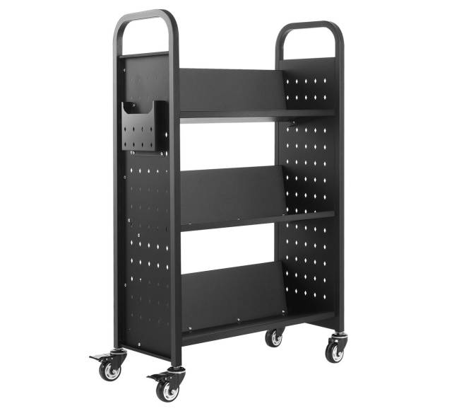 3 lygių knygų vežimėlis vienpusėmis lentynomis0