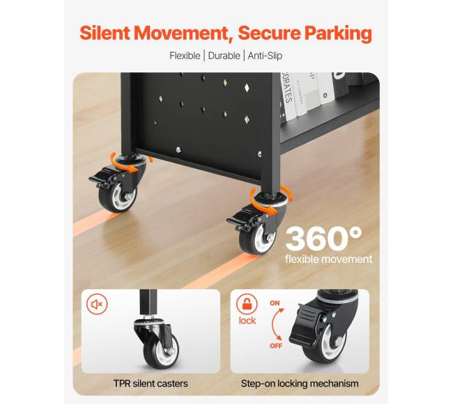 3 lygių knygų vežimėlis vienpusėmis lentynomis3