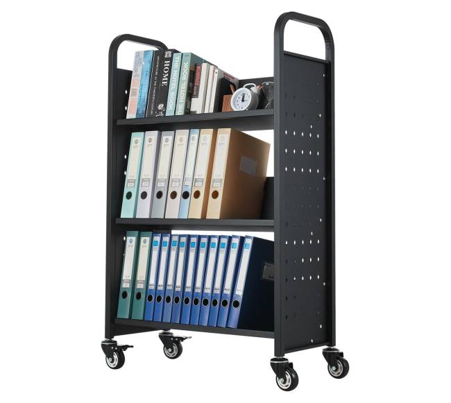 3 lygių knygų vežimėlis vienpusėmis lentynomis10