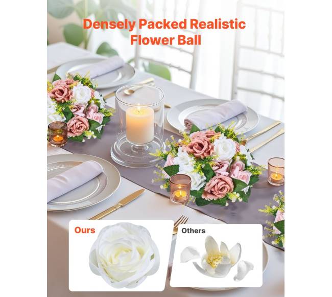 gėlių rutuliai vestuviniams centriniams staliukams 24 cm rožinis ir baltas1