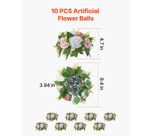 gėlių rutuliai vestuviniams centriniams staliukams 24 cm rožinis ir baltas2