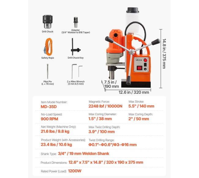 Magnetinė gręžimo mašina 1200 W, 38 mm, 900 aps.min.6