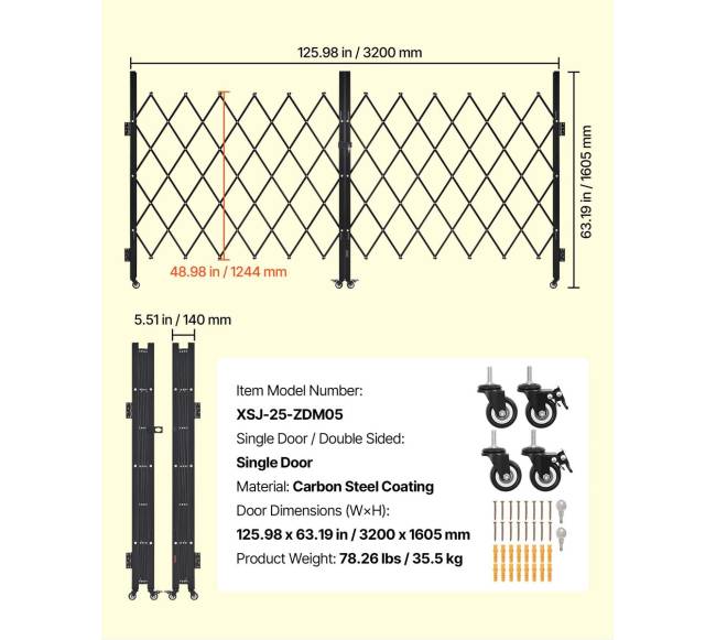 Lockable dvigubos žirklinės grotelės 320x160.5 cm6