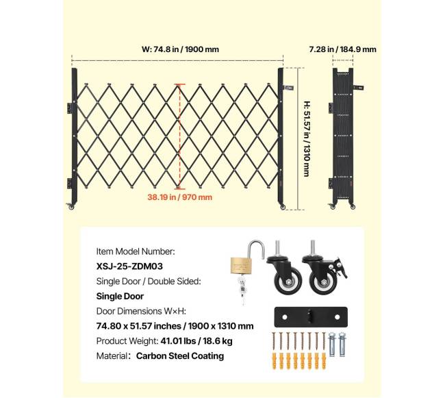 Sulankstomas apsauginis vartai su užraktu 74.80 x 51.57 cm6