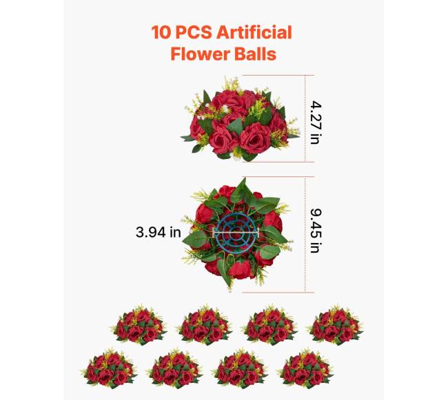 Dirbtinių gėlių rutuliai vestuvėms, 10 vnt.2