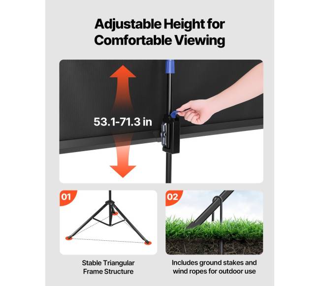 Trikojis projektorius ekranas su stovu 60 colių2