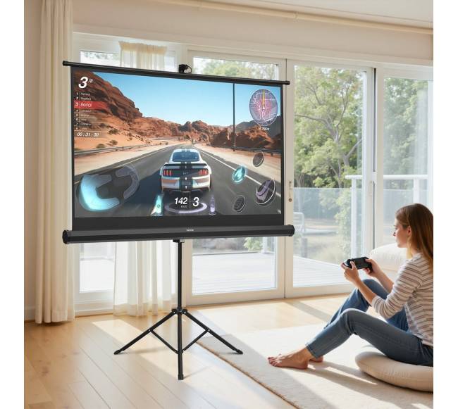 Trikojis projektorius ekranas su stovu 60 colių7