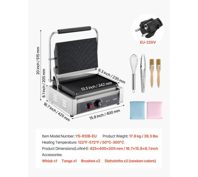 Komercinis panini grilio presas 34x23 cm6