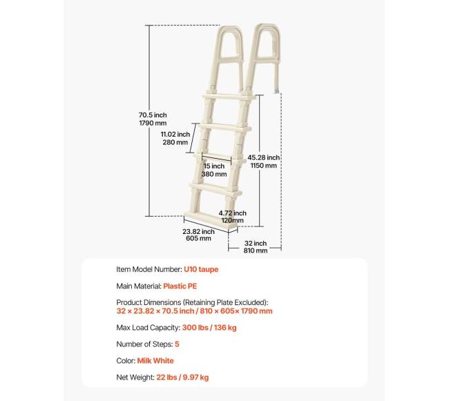 penkių pakopų baseino kopėčios su turėklais6