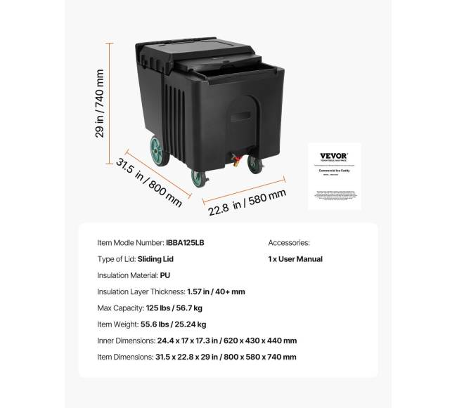 Komercinis ledo konteineris su 61.6 L talpa ir ratukais6