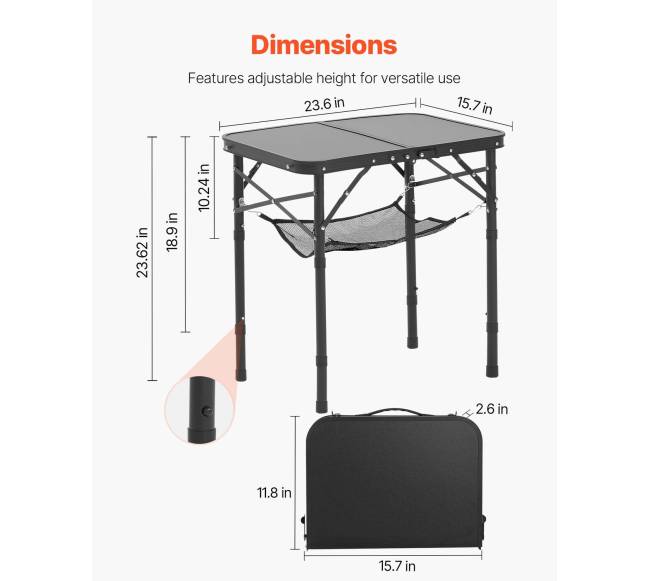 60 cm sulankstomas camping stalas aliuminis3