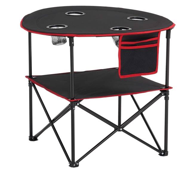 Sulankstomas nešiojamas lauko stalas su puodelių laikikliais0