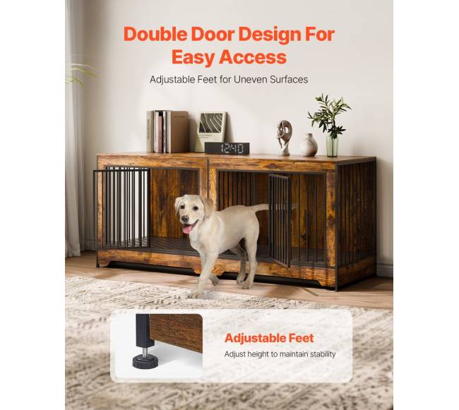 Medinė šuns būda su dalikliu ir padėklu3