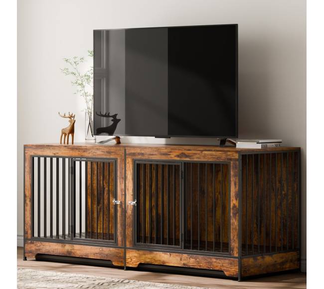 Medinė šuns būda su dalikliu ir padėklu7