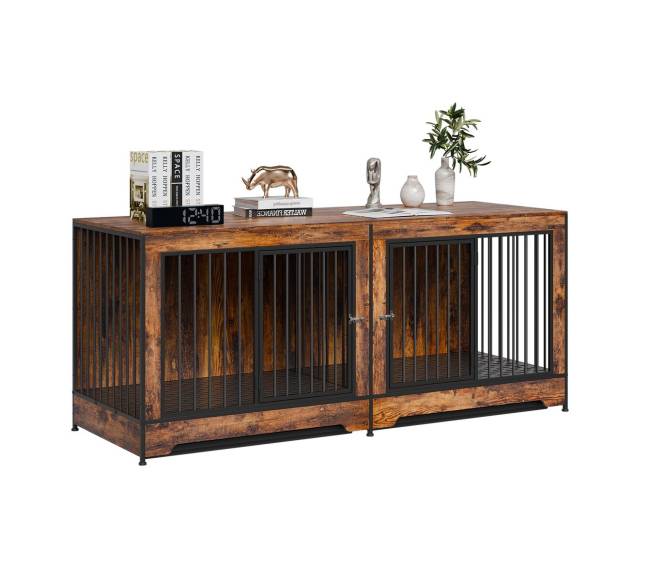 Medinė šuns būda su dalikliu ir padėklu8