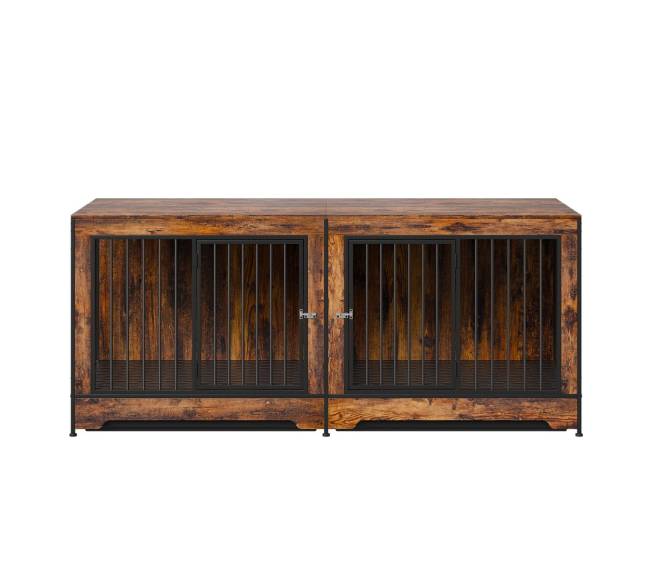 Medinė šuns būda su dalikliu ir padėklu9