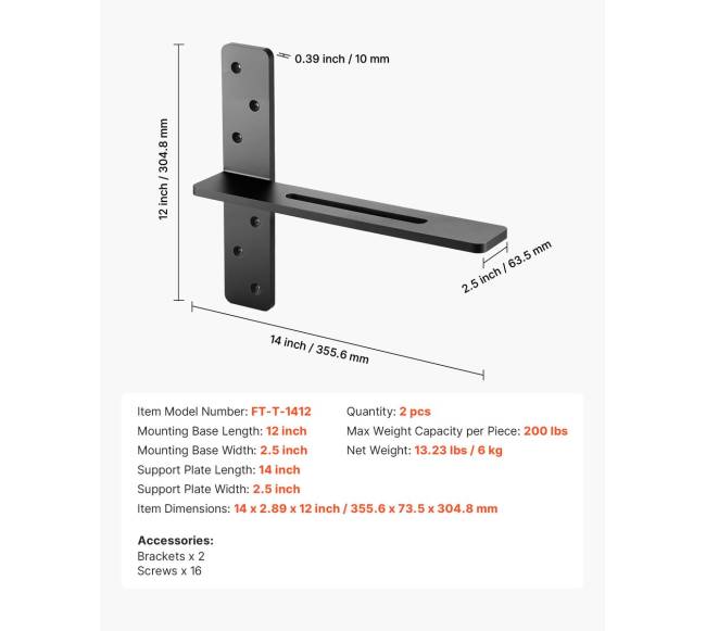 2 vnt lentynos laikikliai 355.6 mm6