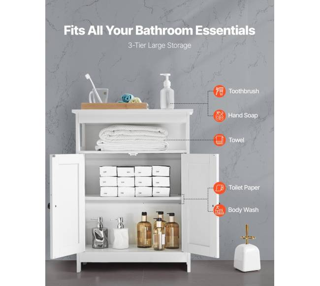 Medinė vonios grindų spintelė su reguliuojama lentyna1