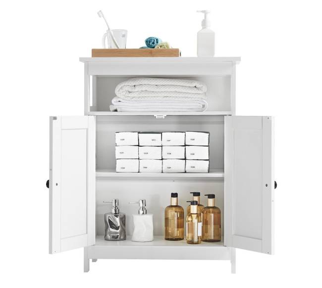 Medinė vonios grindų spintelė su reguliuojama lentyna8