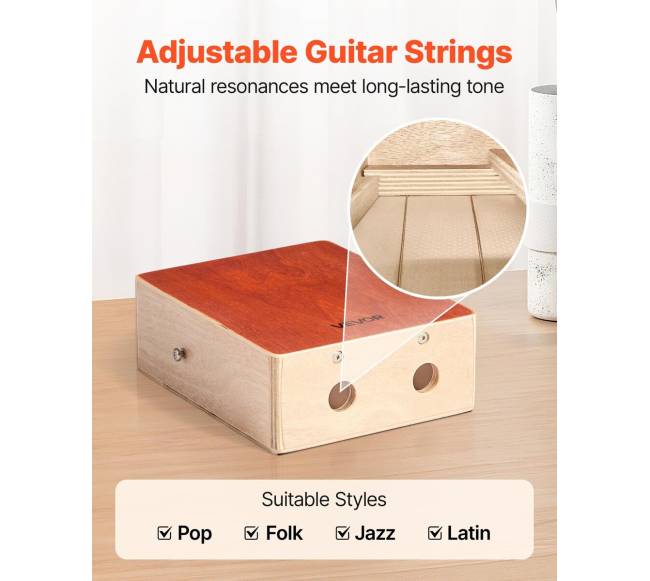 Medinė cajon būgnas su gitaros stygomis2