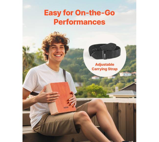 Medinė cajon būgnas su gitaros stygomis3