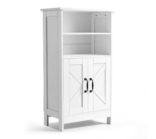 Baltos dviejų durų vonios grindų spintelė0