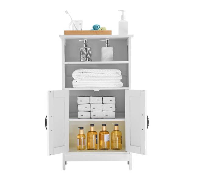 Baltos dviejų durų vonios grindų spintelė8