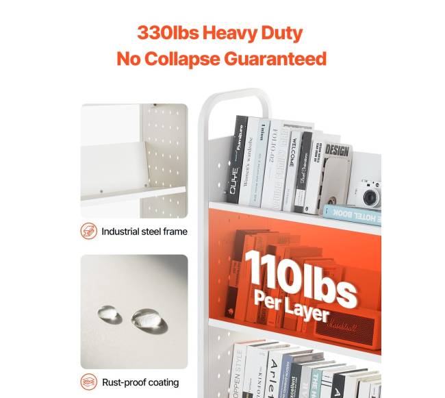 Trijų aukštų knygų vežimėlis su V formos lentynomis2