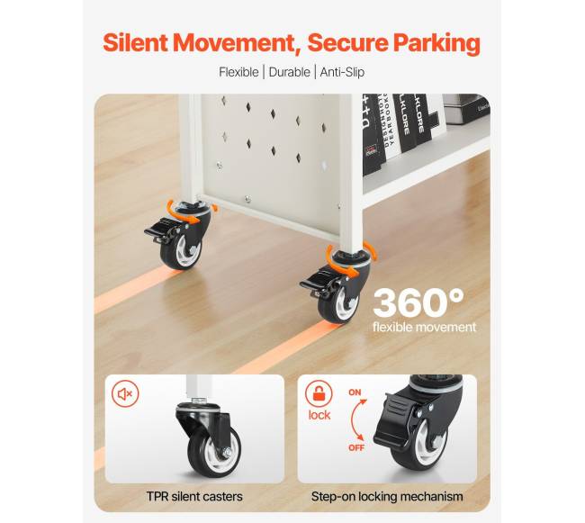 Trijų aukštų knygų vežimėlis su V formos lentynomis3