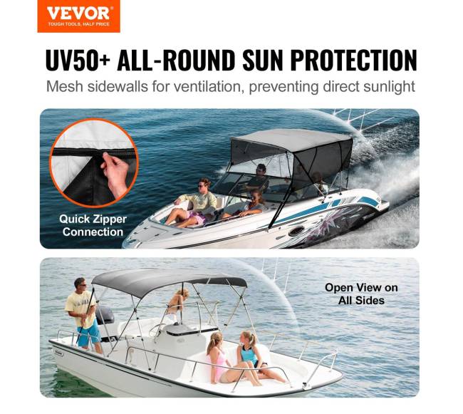 4 lankų bimini viršus laivui, šviesiai pilkas1