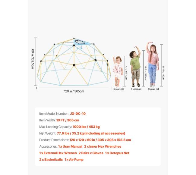 Vaikų laipiojimo kupolas 10 FT 453 kg6