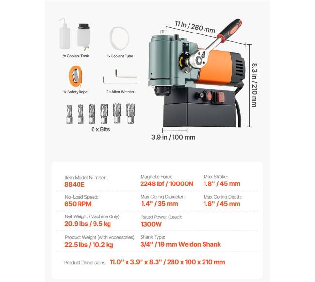 Žemo profilio magnetinė gręžimo mašina, 1300 W, 35 mm6