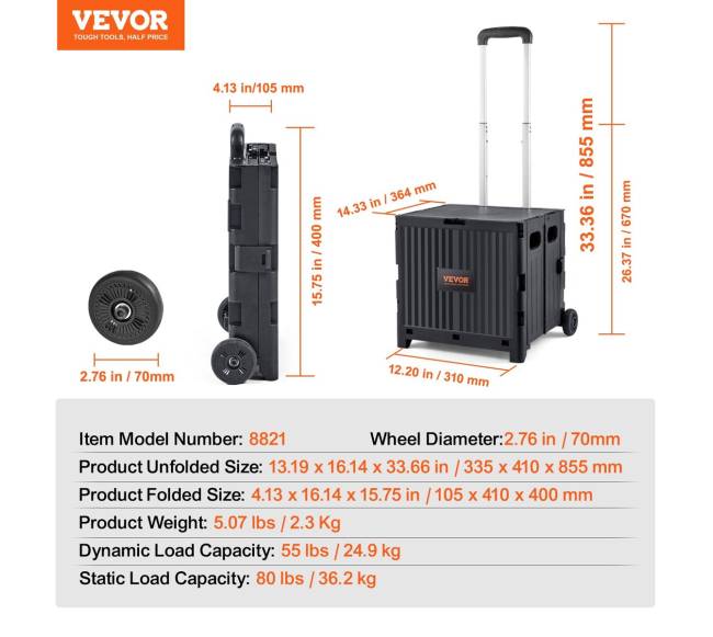 Sulankstomas pirkinių vežimėlis su teleskopine rankena6