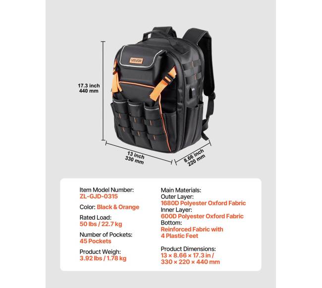 Darbo kuprinė su 45 kišenėmis elektrikams6