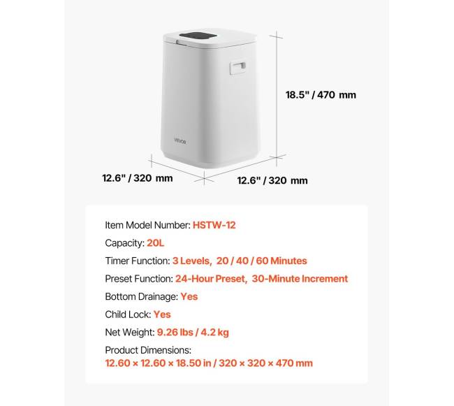 20 l rankšluosčių šildytuvas su LED ir keturiais kabliukais6