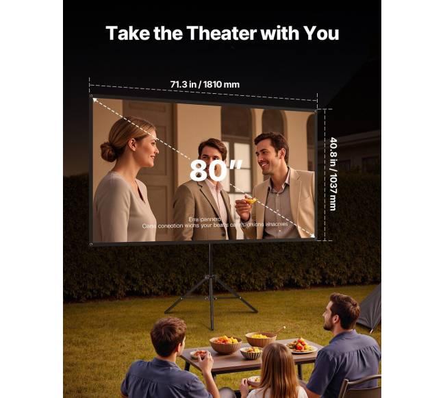 Trikojis projektoriaus ekranas su stovu 80 colių1