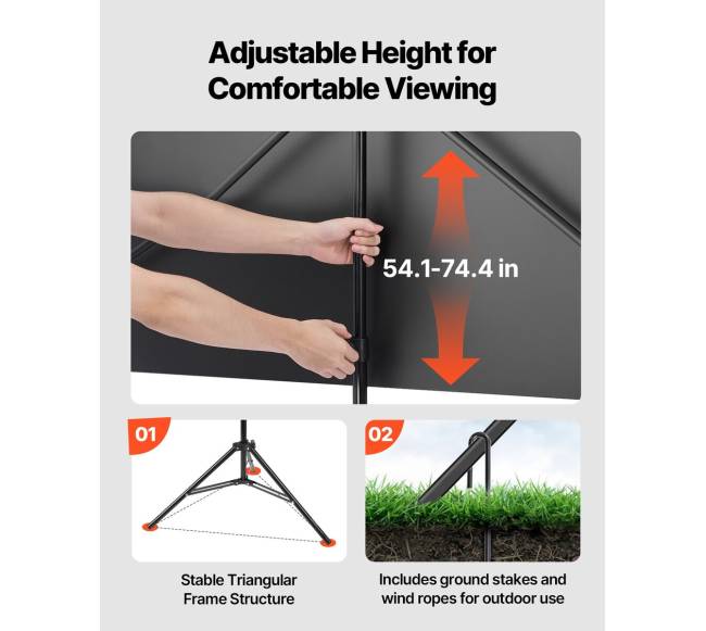 Trikojis projektoriaus ekranas su stovu 80 colių2