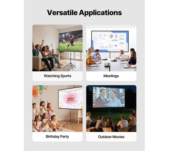 Trikojis projektoriaus ekranas su stovu 80 colių4