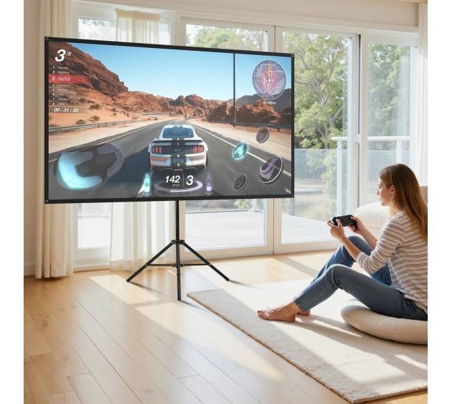 Trikojis projektoriaus ekranas su stovu 80 colių7