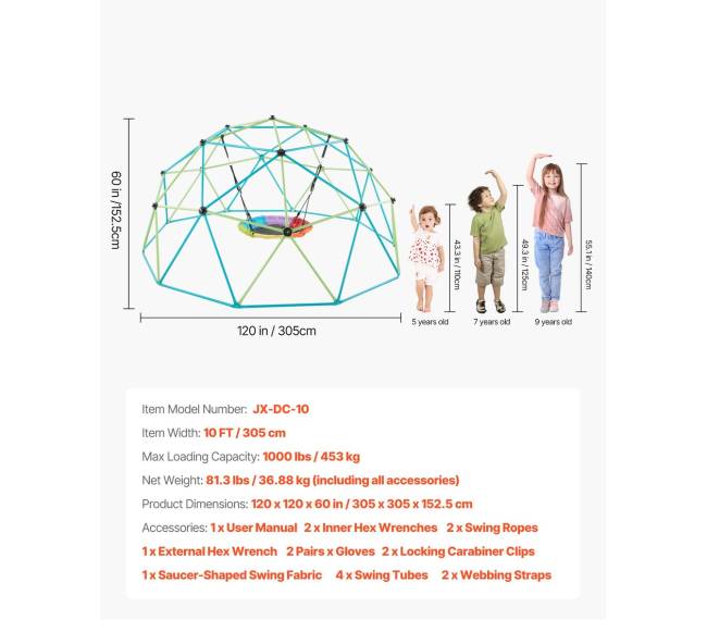 10 pėdų geometrinė laipiojimo kupolas su sūpynėmis6