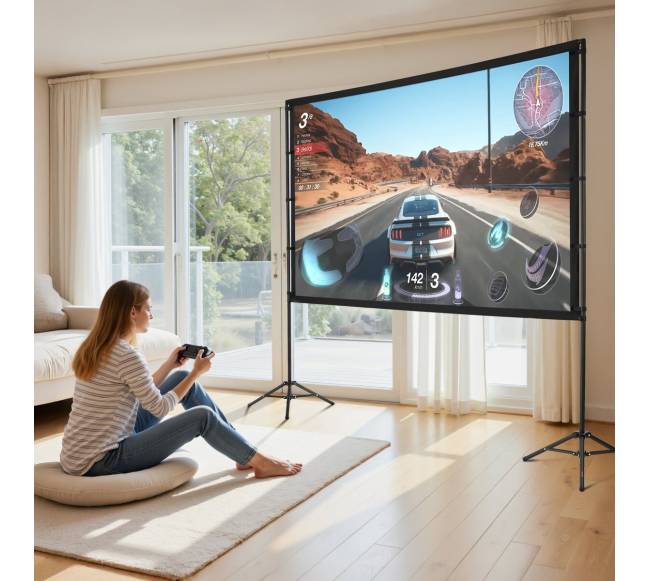 Trikojo projektoriaus ekranas su 2 stovais7