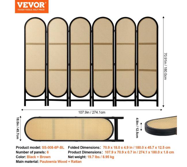 6 dalių rudi ratano kambario pertvaros6