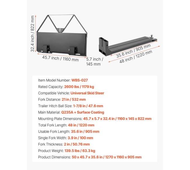 Šakės rėmo priedas su 122 cm šakėmis6