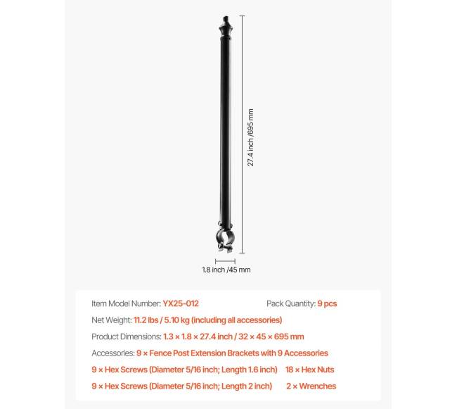 Tvoros prailgintuvas 9 vnt. 70 cm 1.3-1.5 cm6