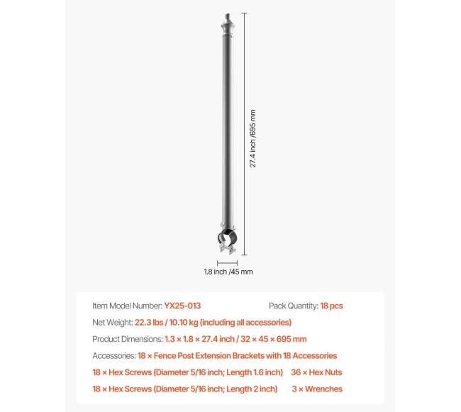 18 vnt. tvoros praplėtimo komplektas, 69.5 cm6